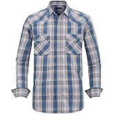 Men’s Western Cowboy Shirts-Long Sleeve Snap Button Plaid Shirt, Regular Fit Cotton Casual Shirt