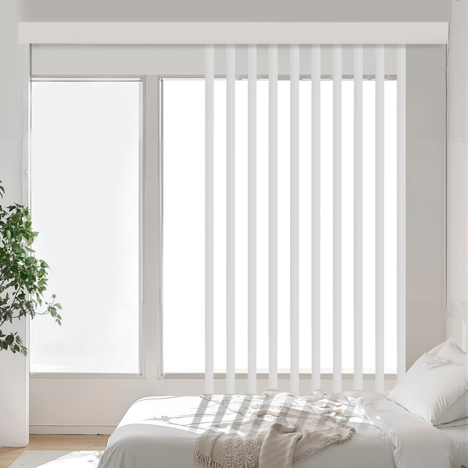 Photo 1 of VEVOR Vertical Blind Replacement Slats, 10 Pcs Blind Slats with Connector, Counterweight Block, and Rope, Smooth Surface Polyester, Adjustable for Bedroom, Office, Living Room, Conference Room, White