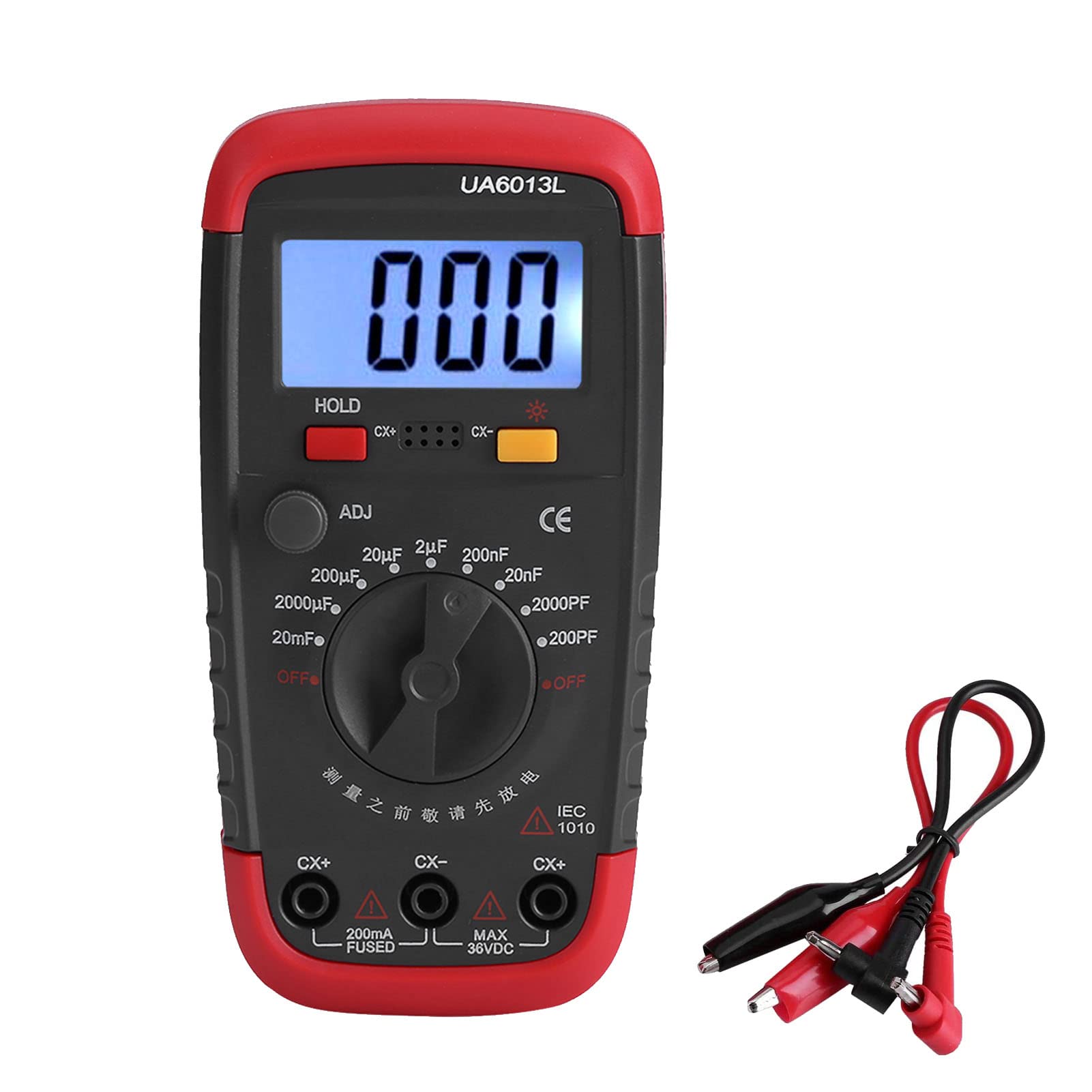Digital Capacitance Meter 0.1pF - 20000uF with LCD Backlight and Safety Jacket Max 1999 Display