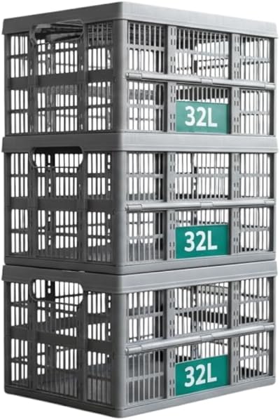 Optimal Products Strong Folding Collapsible 32L Storage Crates Pack of 3