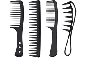 4 Pcs Wide Tooth Comb Professional Hair Comb Set Large Tooth Curly Wavy Barber Comb Shark Teeth Black Styling Large Comb for 