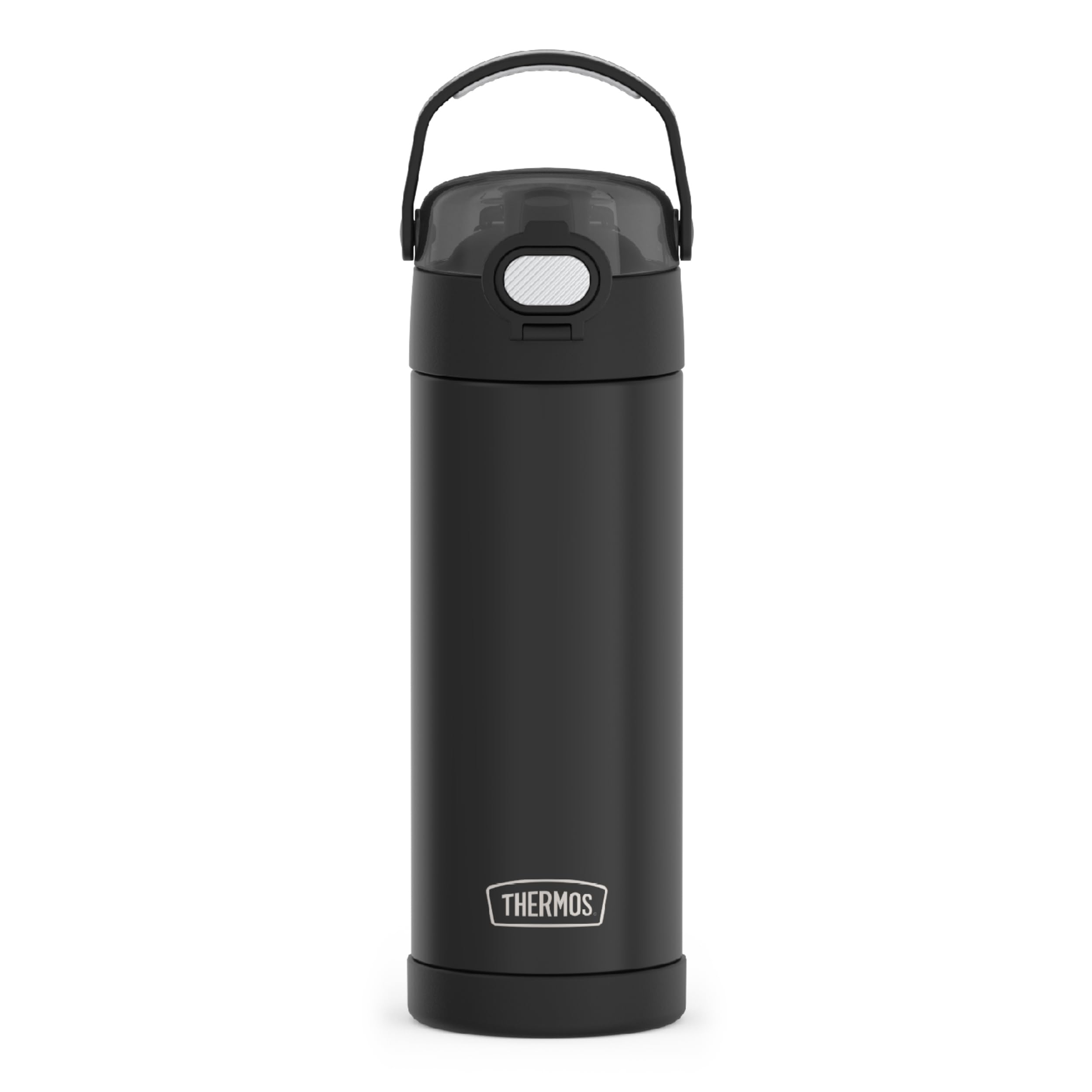 Photo 1 of THERMOS FUNTAINER 16 Ounce Stainless Steel Vacuum Insulated Bottle with Wide Spout Lid, Black Matte