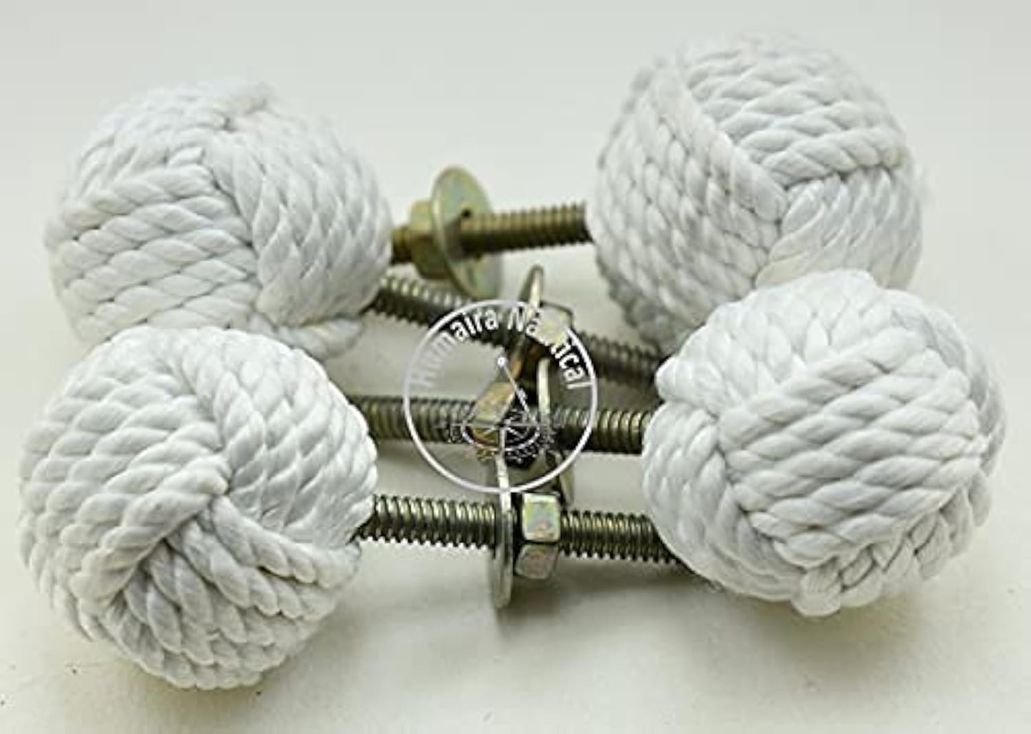 Humaira Nauticals White Jute Rope Door Knobs/Rope Knot Drawer Pulls and Knobs/Pull and Push Handle Knobs for Cabinets, Wardrobes & Cupboards/Nautical Hardware Decor, 47 mm, Set of 4