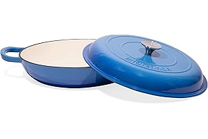 Bruntmor Enameled Cast Iron Dutch Oven - 3.8 Qt Casserole Dish with Handles and Lid - Non-Stick Enamel Coated Cast Iron Skillet - Braiser Pan Cookware with Steel Knob Cover - Marine Blue