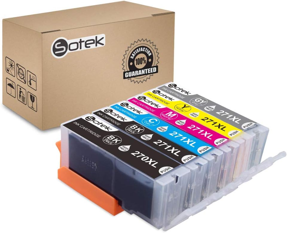 SotekCompatible PGI-270XL CLI-271XL Ink Cartridges, Work with PIXMA MG7720 TS8020 TS9020 (1 Set with Gray - 6 Pack)