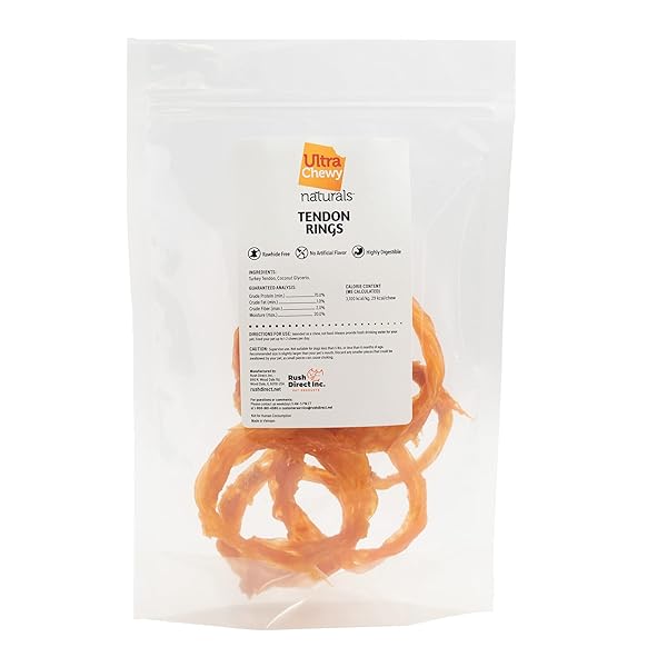 ULTRA CHEWY TURKEY TENDON RINGS FOR DOGS – PREMIUM ALL-NATURAL TENDONS, HYPOALLERGENIC TREATS, EASY TO DIGEST, ALTERNATIVE TO RAWHIDE (6 PACK)