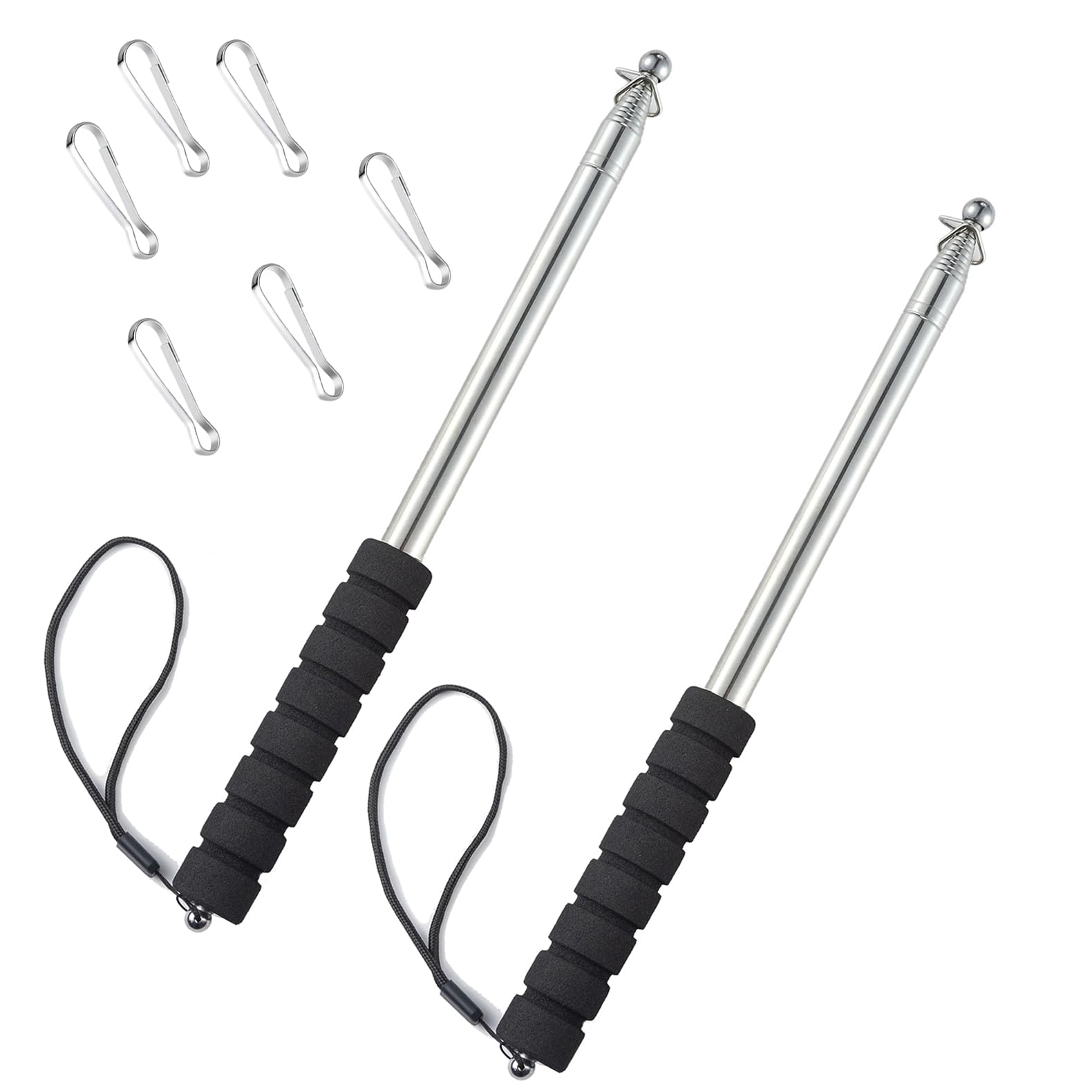 Photo 1 of **1 POLE IS BROKEN** SILBLASSYU 2 PCS Telescopic Handheld Flagpoles with Clips Portable Telescopic Banner Flag Pole Telescopic Teacher Pointer Tour Guide Flag Pole for Festival Tour Guides Teachers (8.2Ft Black)