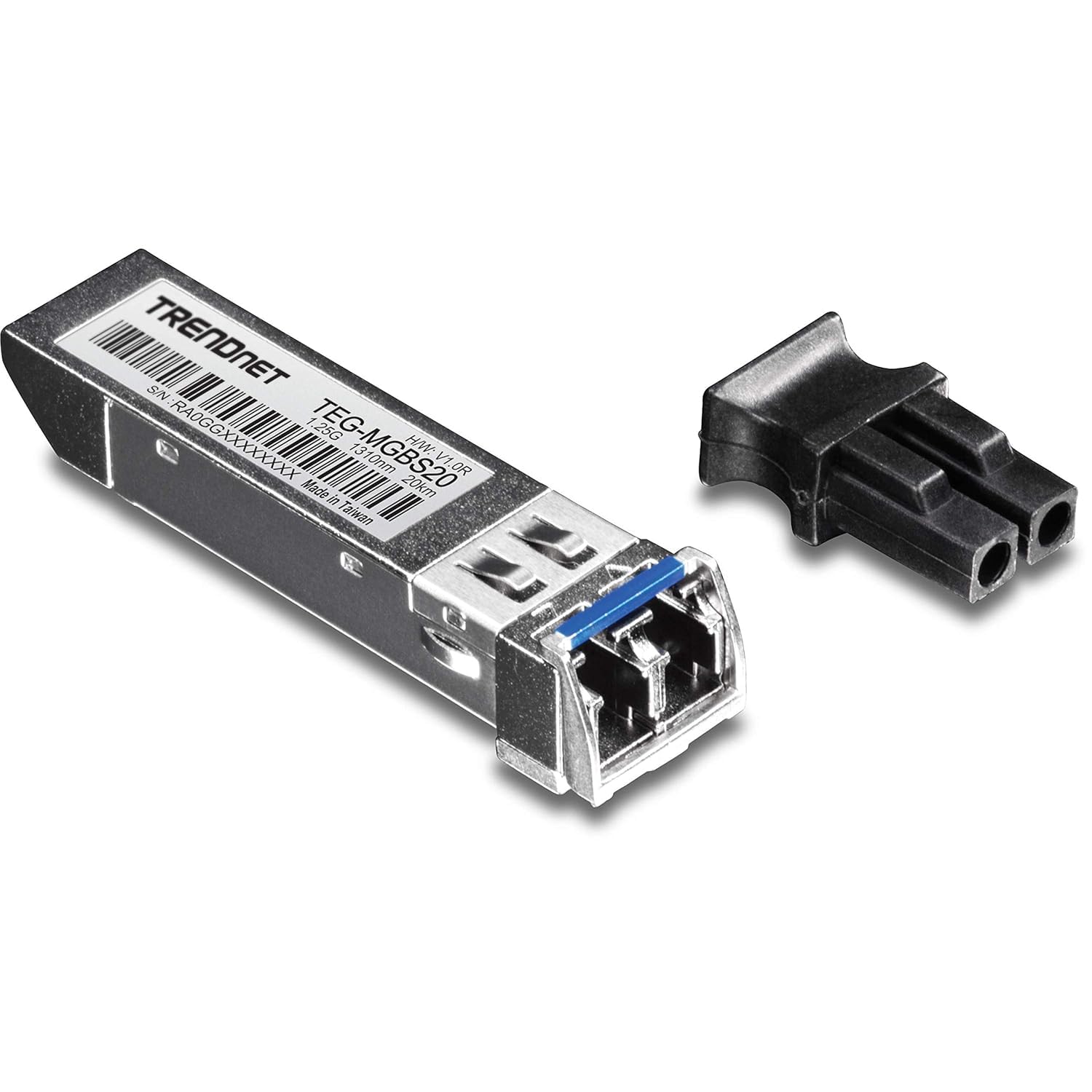 TRENDnet SFP Single Mode LC Module (20km/ 12.4 mi), TEG-MGBS20, Data Rates up to 1.25Gbps, 1310nm Single Mode, IEEE 802.3z Gigabit Ethernet, ANSI Fiber Channel compliant, Lifetime Protection