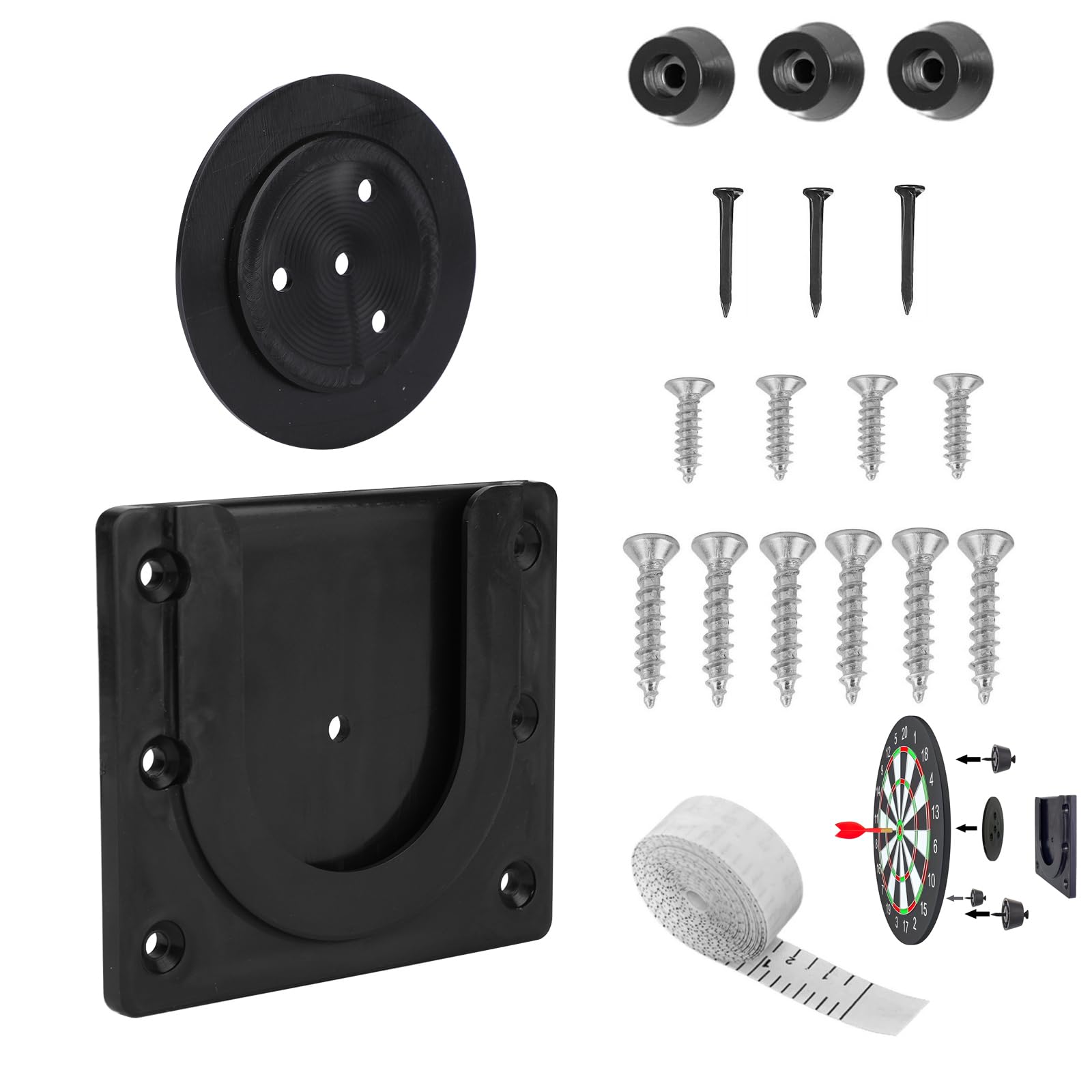 EASONGEE Dartboard Bracket, Dart Board Wall Bracket, Dart Board Wall Mount, Dart Board Hanging Kit Includes Screws And Stabilisers, Dartboard Holder Bracket for Hanging + Oche Measuring Tape