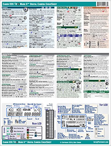 Canon EOS 1D X M II Digital SLR CheatSheet (short version, laminated instructions for Canon 1DXMark II)