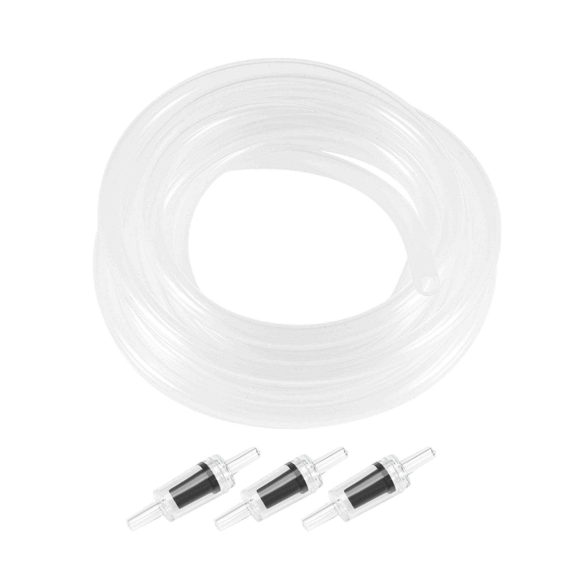 sourcing map Silicone Tubing 4mm ID 6mm(1/4") OD 2.5m Aquarium Pump Air Hose Water Pipe Silicone Rubber Tube Clear with Check Valves