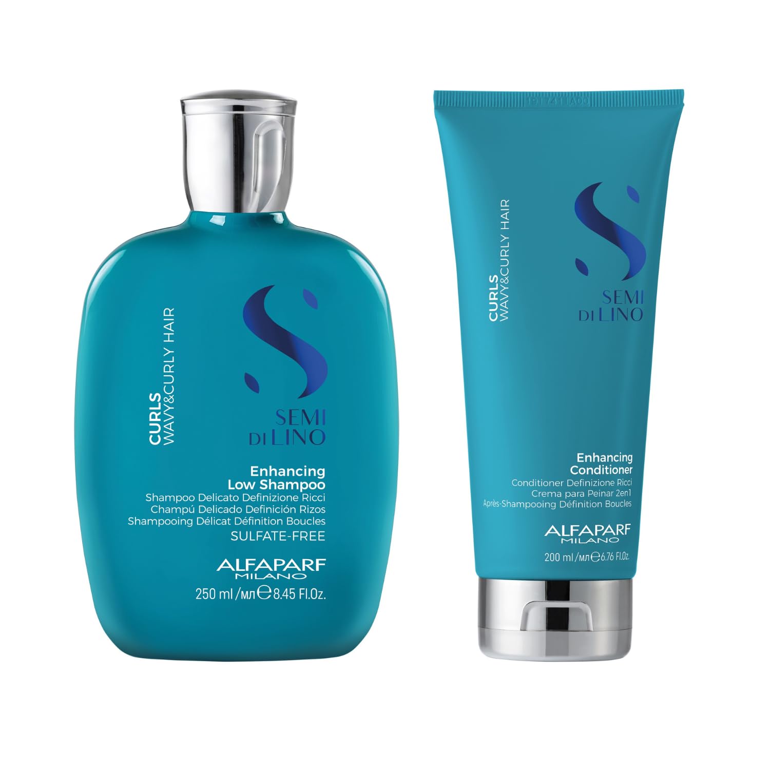 Alfaparf Milano Semi Di Lino Curls Enhancing Sulfate Free Shampoo (8.45 oz) and Conditioner (6.76 oz) - for Wavy and Curly Hair - Reduces Frizz - Protects Against Humidity - Vegan-Friendly Formula