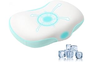 JINXIA Memory Foam Cooling Sleep Pillow, Orthopedic Cervical Neck Pillow for Side & Back & Stomach Sleepers, Ergonomic Contour Pillow for Back and Shoulder Pain Relief - White and Blue