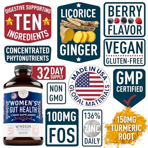 COMPLETE GUT HEALTH SUPPLEMENTS FOR WOMEN – IBS RELIEF LIQUID WITH FOS PREBIOTIC, L ALANYL, L GLUTAMINE AND HERBAL BLEND – LEAKY GUT REPAIR & CLEANSE DETOX FOR WOMEN – 16OZ (480ML)
