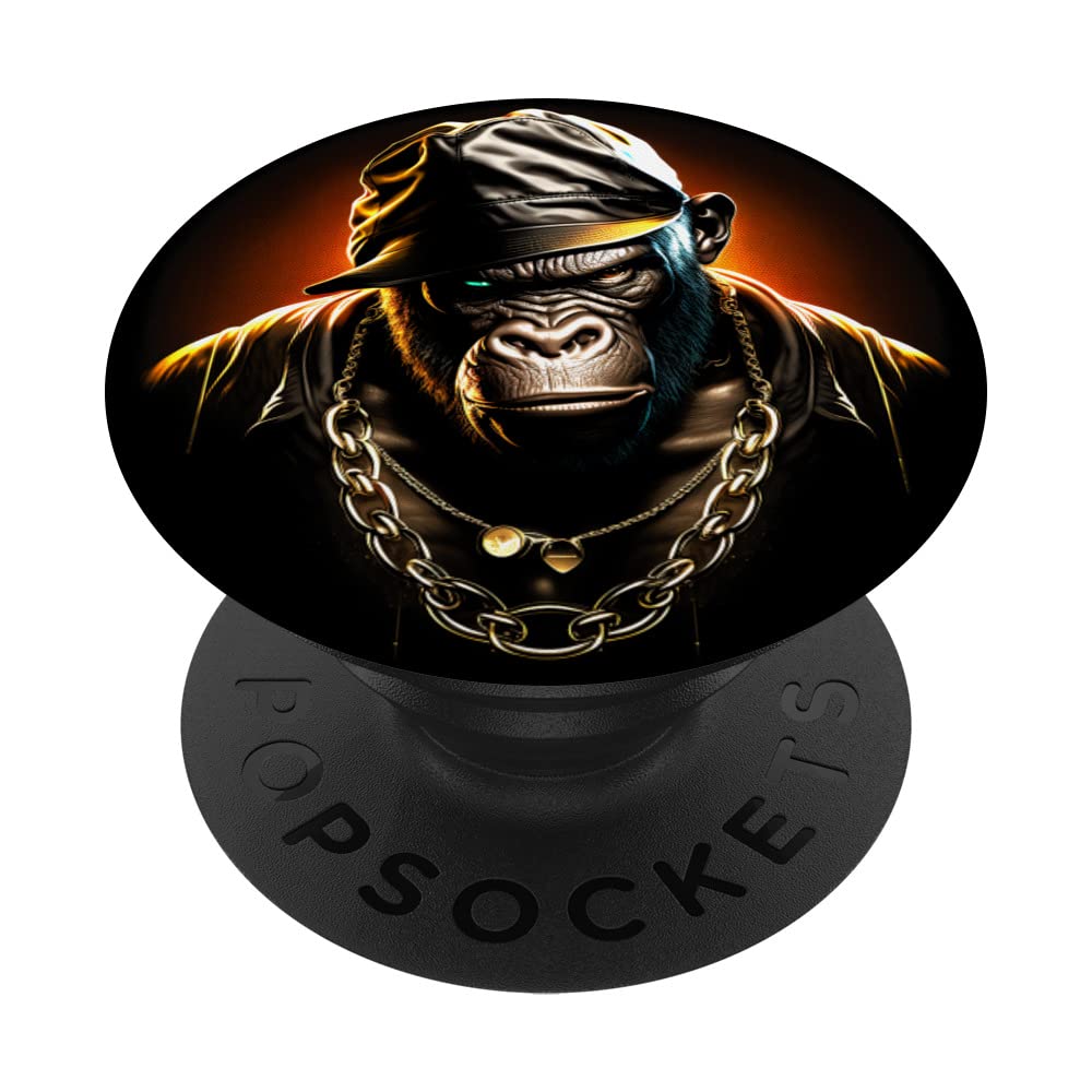 Rapper Gorilla In Chain Cap Hip Hop Culture Ghetto Monkey PopSockets Swappable PopGrip