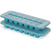 Joseph Joseph Flow - Easy-fill Ice-cube Tray with Lid, Stackable, Large 14 cube capacity (2-pack), Blue
