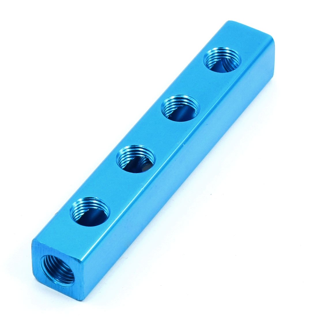 Sourcingmap Blue 1/4"PT Thread Aluminum Manifold Block Splitter 4 Way 7 Ports