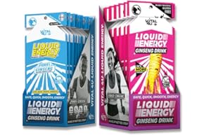 VITAL 4U® Liquid Energy Shot - Coffee & Chocolate Cherry Combo Pack, Ginseng, B Vitamins, Naturally Sweetened, 24 ct