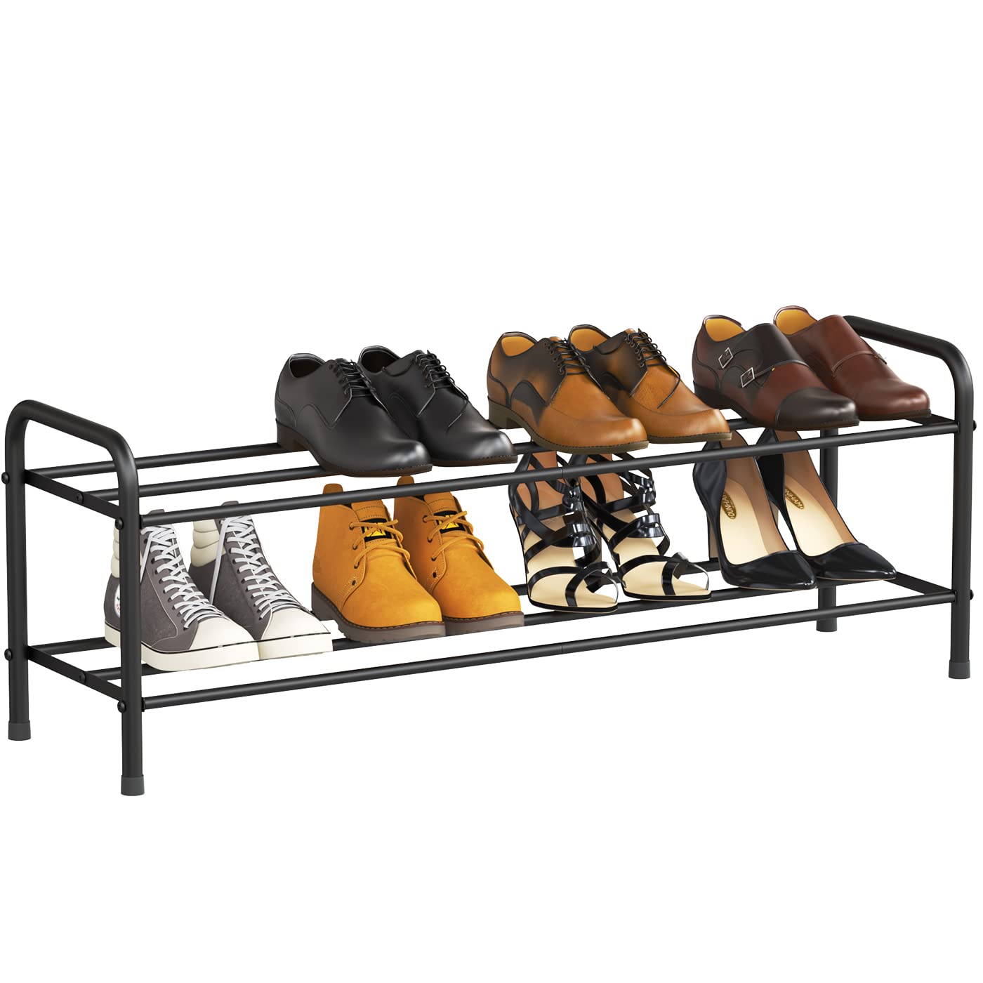 FANHAO 2-Tier Shoe Rack, 100% Stainless Steel Shoe Storage Organizer, Stackable 8-Pair Storage Shelf for Bedroom, Closet, Entryway, Dorm Room, 80 x 26 x 33.5cm (Matte Black)