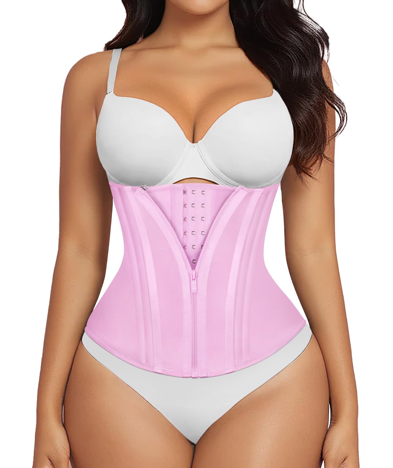 Photo 1 of SHAPERX Waist Trainer for Women Underbust Corset Shapewear Tummy Control Workout Waist Cincher Body Shaper Zipper and Hooks, SZ7310-Pink-2XL