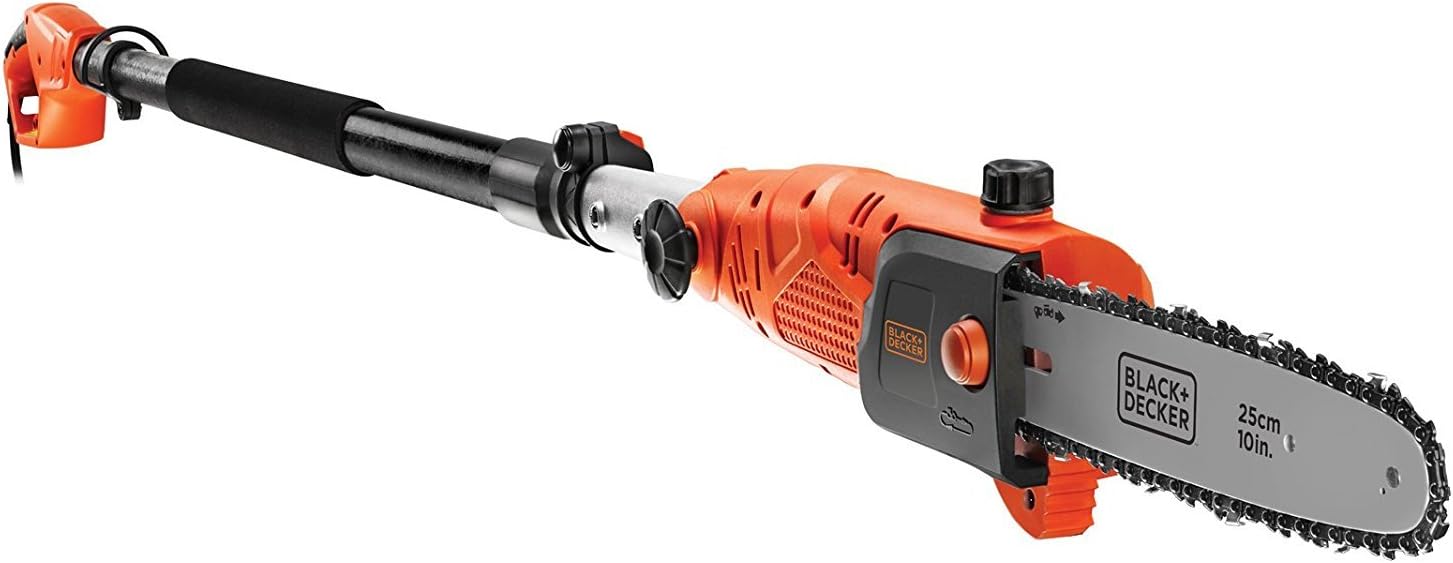 BLACK+DECKER Pole Saw, 800W, Corded, 25cm Pole Length, Pivoting Head, Up to 25cm Cutting Width, Chain Brake Safety System