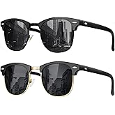 FURISHQI Classic Polarized Sunglasses for Men and Women Retro Style Semi Rimless Frame Sun Glasses 100% UV Protection Goggles