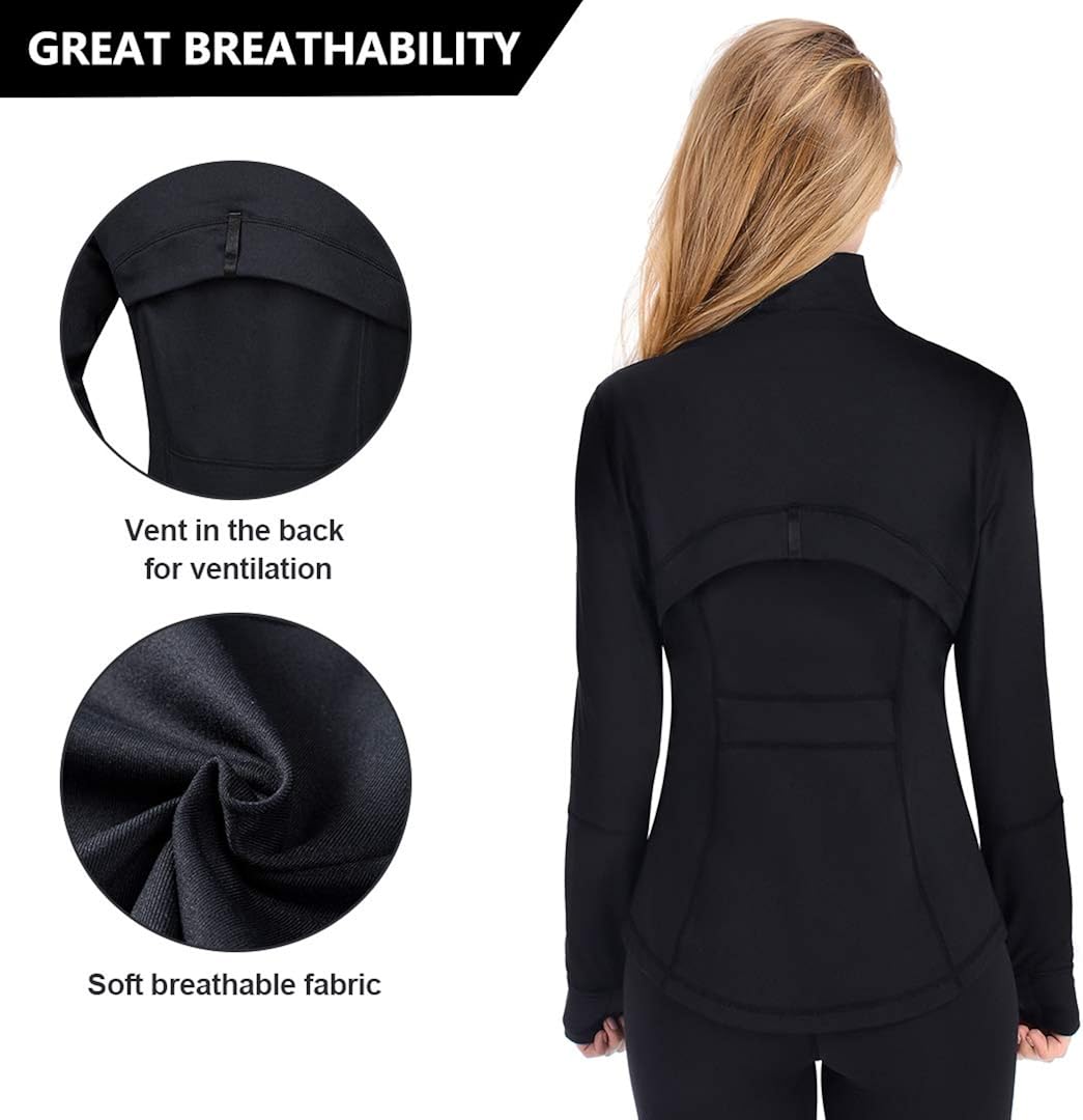 qualidyne Womens Sports Running Yoga Jacket Slim Fit Full Zip Track Jacket Turtleneck Workout Jacket: Clothing