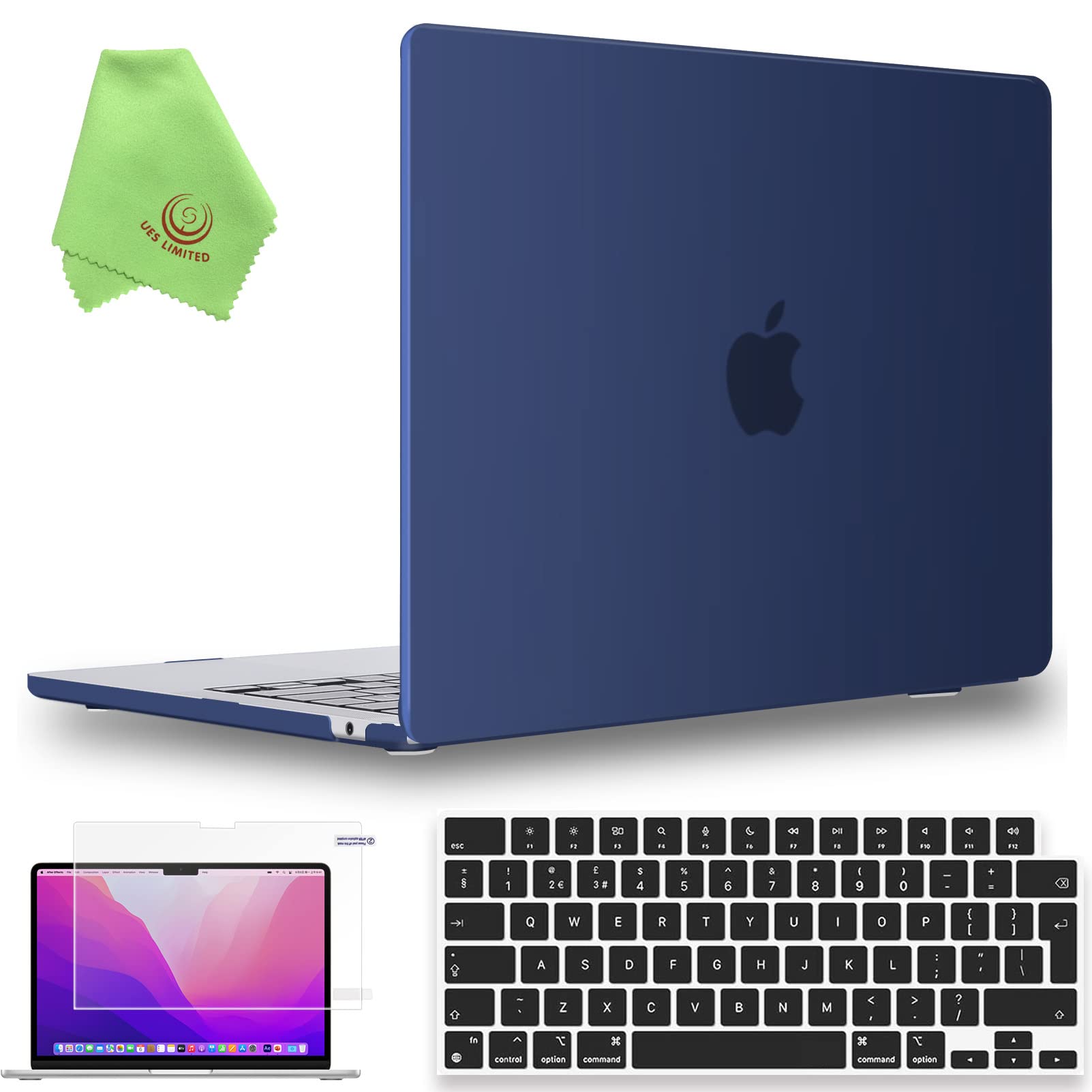 UESWILL Compatible with MacBook Air 13 inch M5 M4 M3 M2 Case 2022-2026 Model A3449 A3240 A3113 A2681 Mac Air 13.6, Matte Hard Shell Case + Keyboard Cover + Screen Protector, Navy Blue