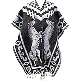 Del Mex Authentic Mexican Poncho Cobija Gaban Blanket -Black & White