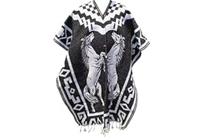 Del Mex Authentic Mexican Poncho Cobija Gaban Blanket -Black & White