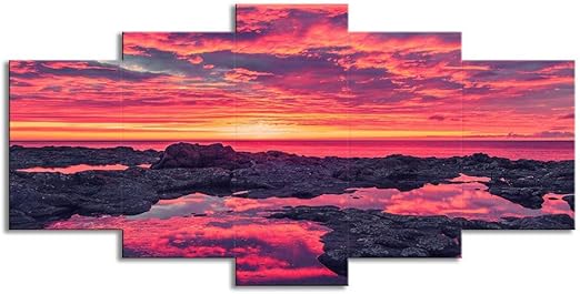 Amazon De Giow Wandkunst 5 Panel Bunte Wolken Strand