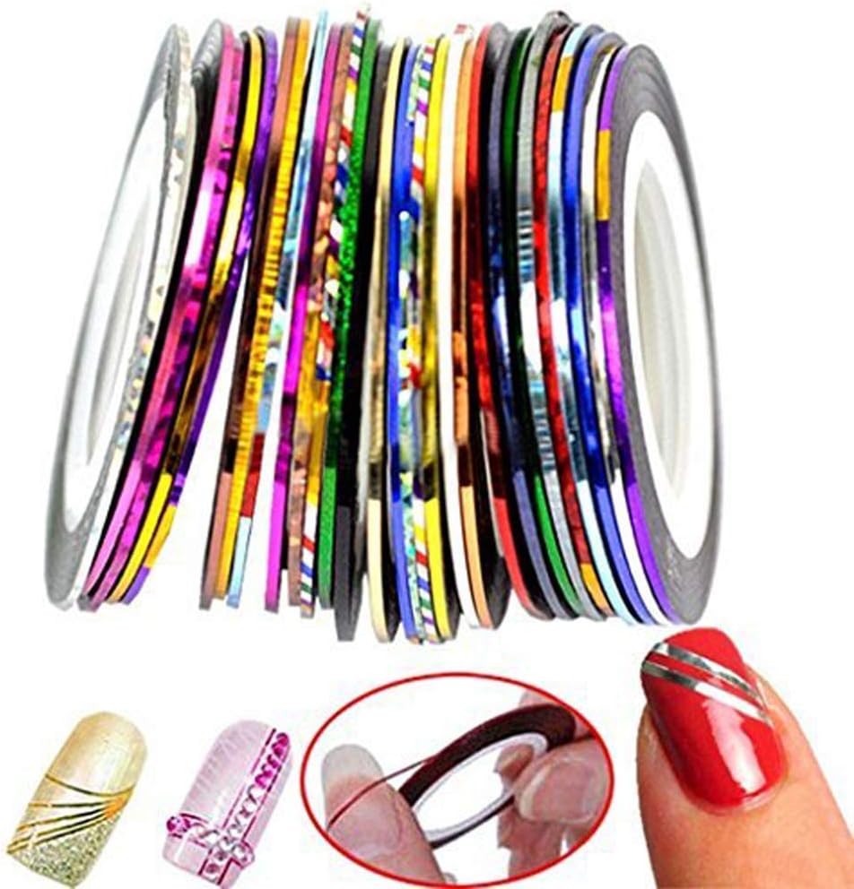 CINEEN Mixed Color Beauty Striping Decals Foil Tips Tape Line DIY Design Nail Art Stickers for Nail Tools Decorations 30Pcs / Set
