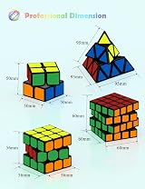 ROXENDA Speed Cube Set 2x2 3x3 4x4 Pyramid Stickerless 4 Pack view 2