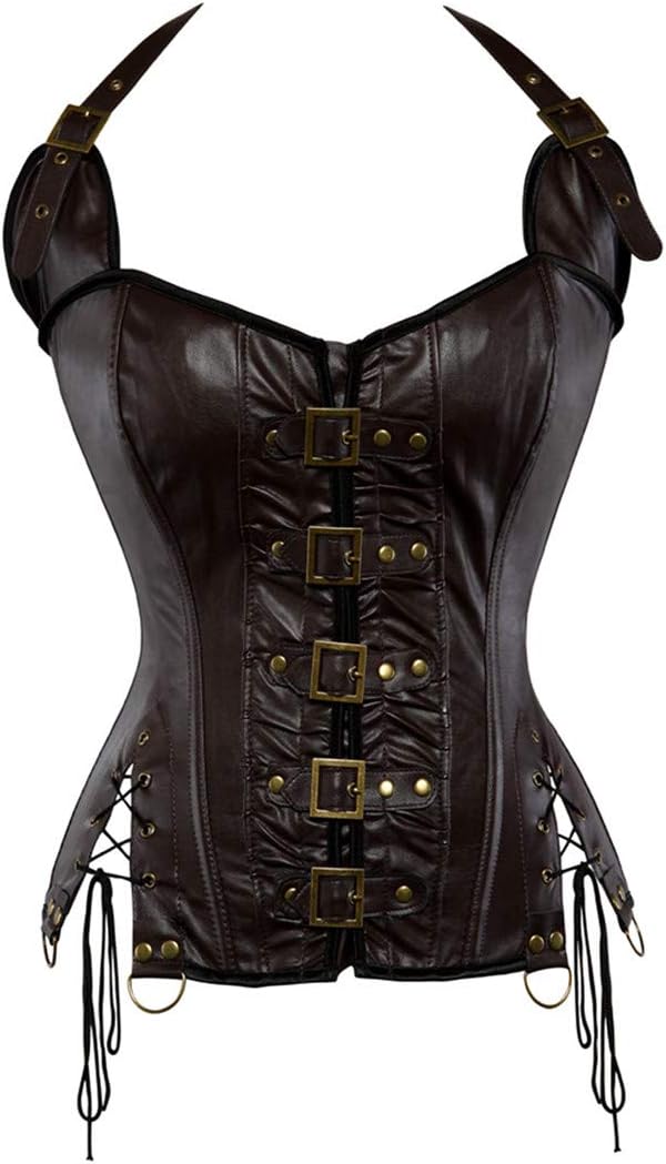 Kranchungel Women's Punk Rock Faux Leather Corset Retro Goth Waist Cincher Basque Bustier