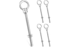 QWORK Machinery Eye Bolt with Shoulder, 5 Pack 1/2"x6" Long 316 Stainless Steel Marine Grade Thread Machinery Shoulder Lifting Ring Eye Bolts