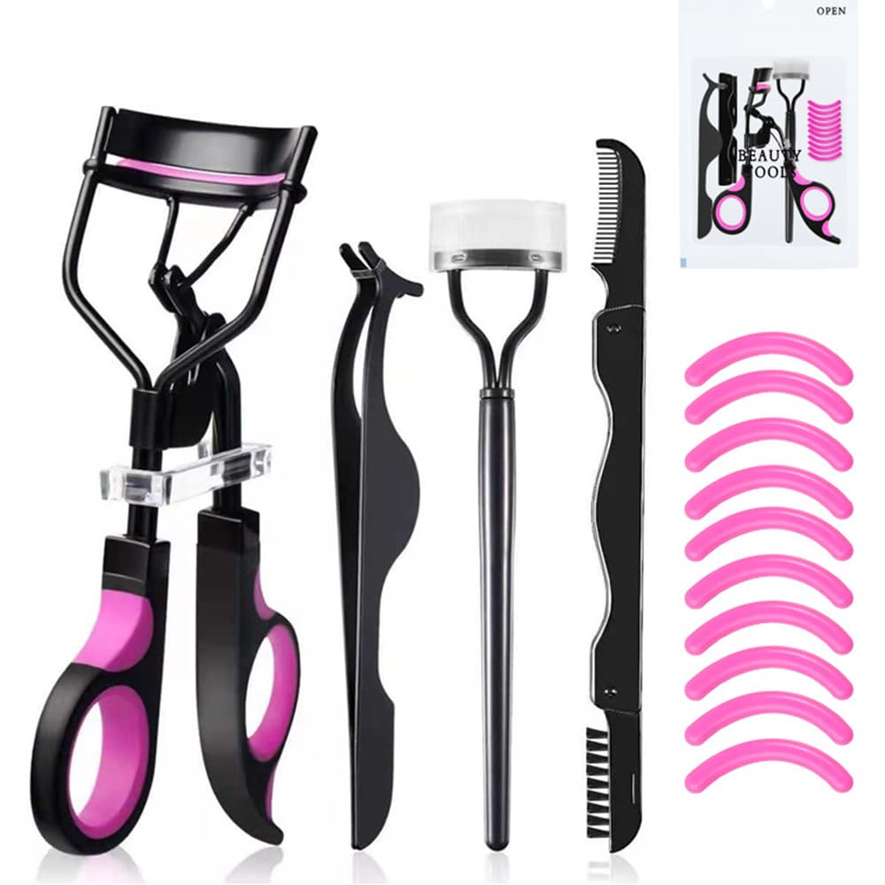 Lash Curler Kit Eyelash Curler Eyebrow Comb Long Lasting Curled Lashes Built Metal Lash Curler&Lash Brush Easy-to-Use Cosmetic Too for Women Girl