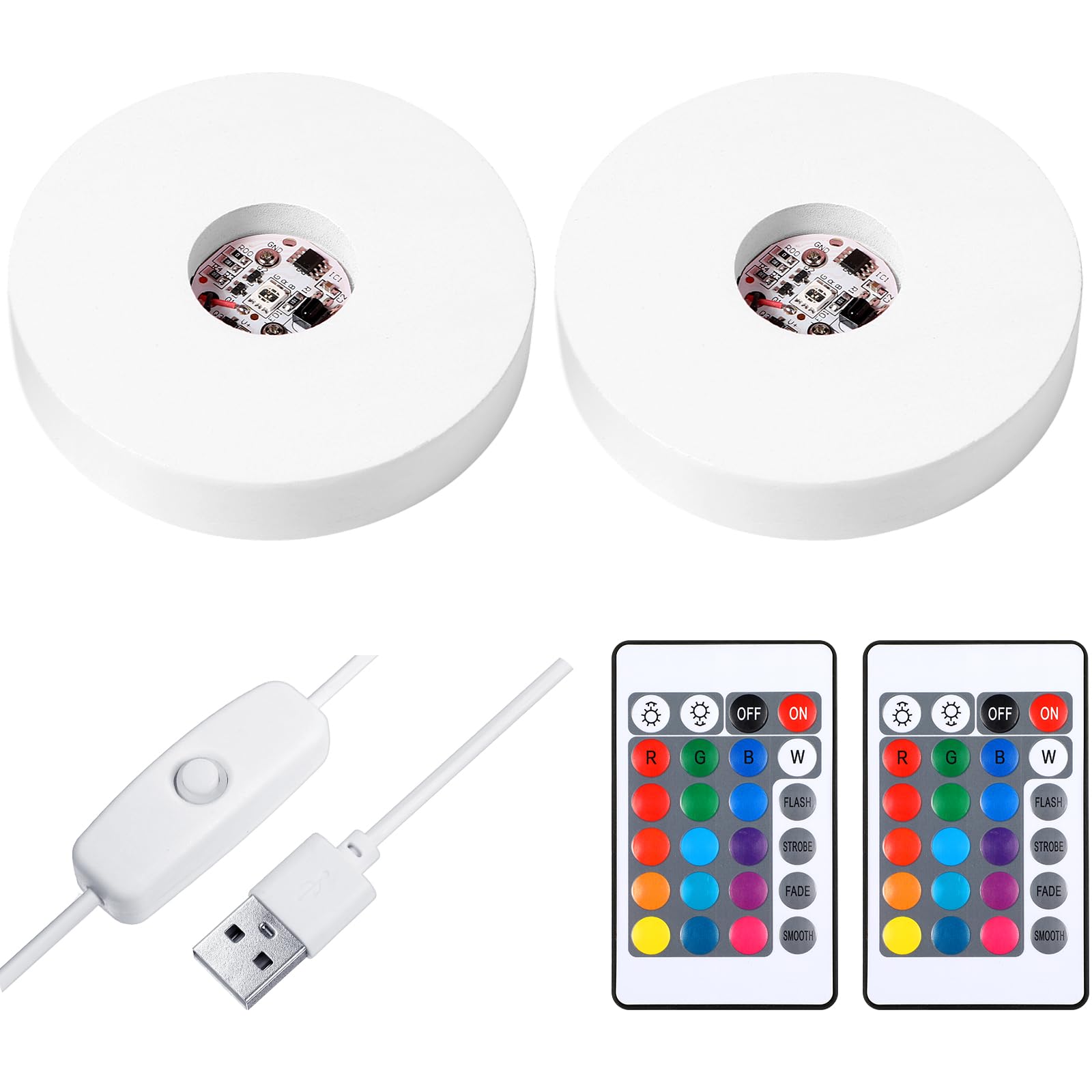 Photo 1 of 2 Pcs Light LED Base Wood LED Display Base for Glass Art Valentine Decor Crystal Acrylic Resin, 16 Colored USB Light with Remote Wooden Round Lamp Stand for 3D Crystal Ball Room Home Decor(White)