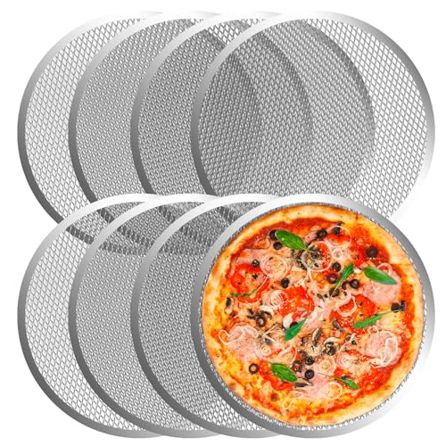 8 Pack Aluminum Pizza Pan 12 Inch - Baking Screen Mesh With Holes, Long-lasting Metal Tray for Oven & Grill - Perfect for Home Restaurant Cooking