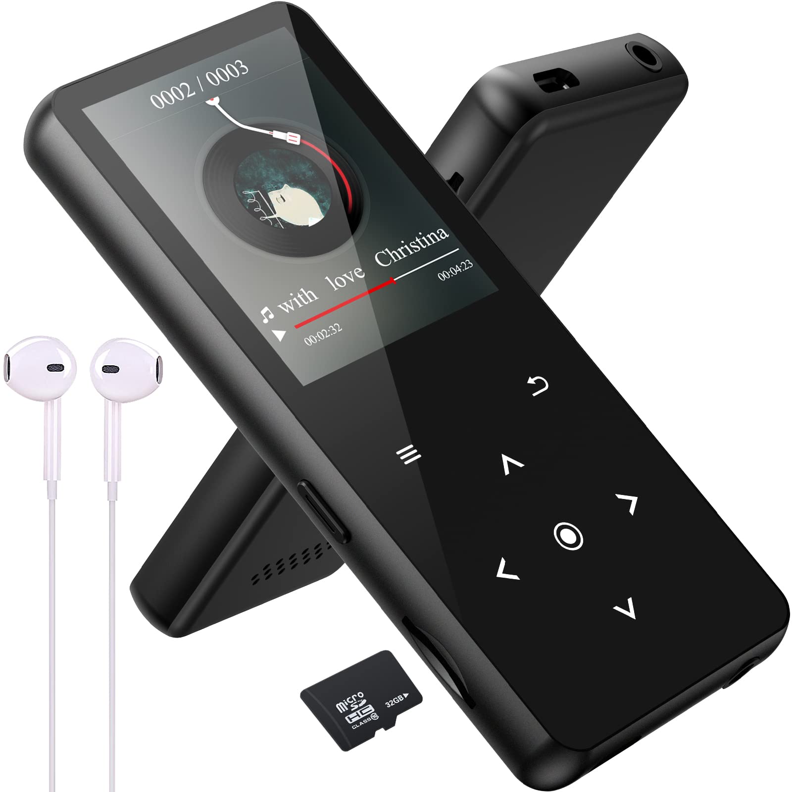 32GB MP3 Player with Bluetooth 5.0, Music Player with Built-in HD Speaker for Kids Reproductor MP3 FM Radio Voice Recorder HiFi Sound E-Book for Sport (Earphones Included)