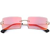 Rectangle Sunglasses for Men/Women Small Rimless Square Shade Eyewear