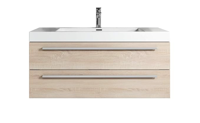 Badezimmer Badmöbel Rome 100 cm Eiche hell - Unterschrank Schrank Waschbecken Waschtisch