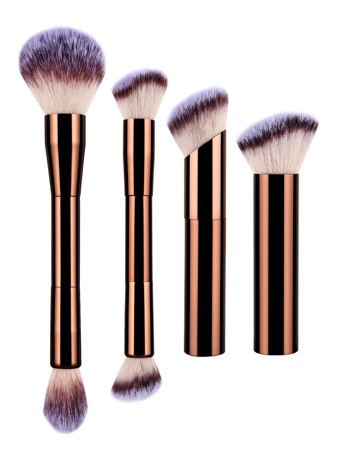 Kechmnew 4 PCS Foundation Makeup Brush Set Double-ended Kabuki Contour Brush for Liquid Powder Concealer Cream Cosmetics Blending Blush Face Makeup Tools Kit (Coffee)