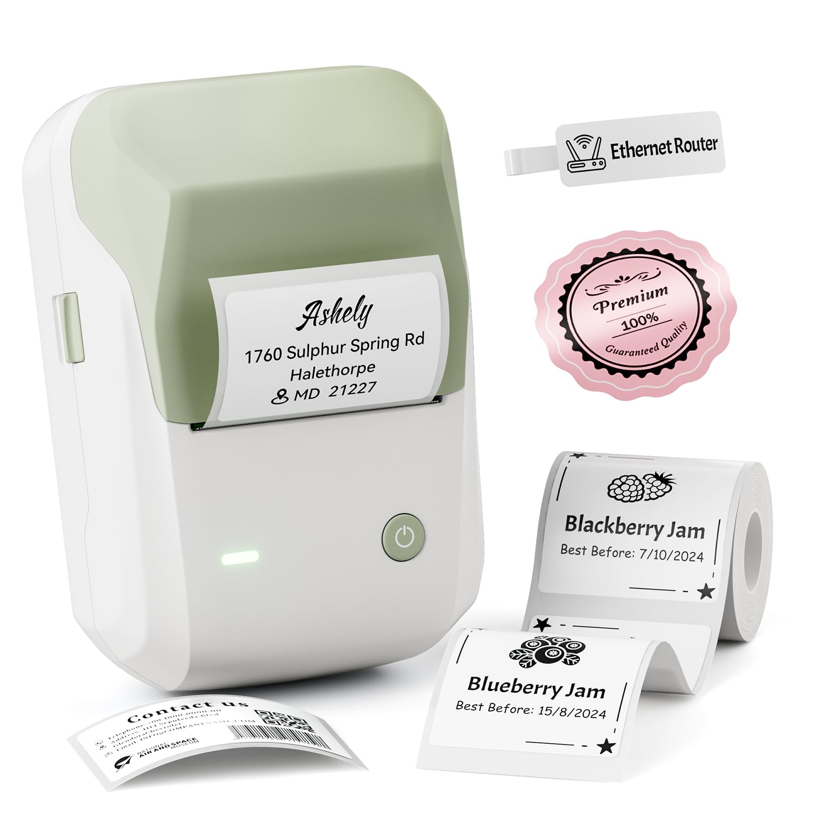 NIIMBOT B1 Label Maker Machine, 2 Inch Bluetooth Thermal Label Printer, Easy to Use Sticker Printer Compatible with iOS and Android, with 1 Roll Waterproof Labels for Retail, Office, Home (Green)