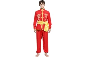 WAIYEEHEI Men's Dragon Embroidery Chinese Kung Fu Suit Martial Arts Wing Chun Uniform Shirt Pants Set Tang Costume