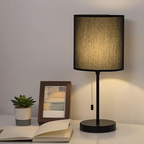 Haitral Bedside Table Lamp Minimalist Modern Nightstand Lamp With Fabric Shade And Pull Chain Switch Stick Lamp For Bedrooms Living Room Office Dorm Black Ht Th105 02 Amazon Com