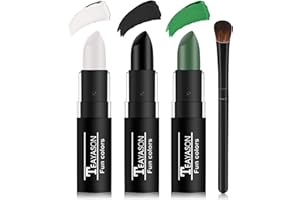 DAMUSI 3 Colors Body Face Paint Sticks Professional Eye Black Baseball Softball Football,Halloween Joker Clown Cosplay Makeup for Adults and Kids（White/Black/Green Eye Black Sticks）