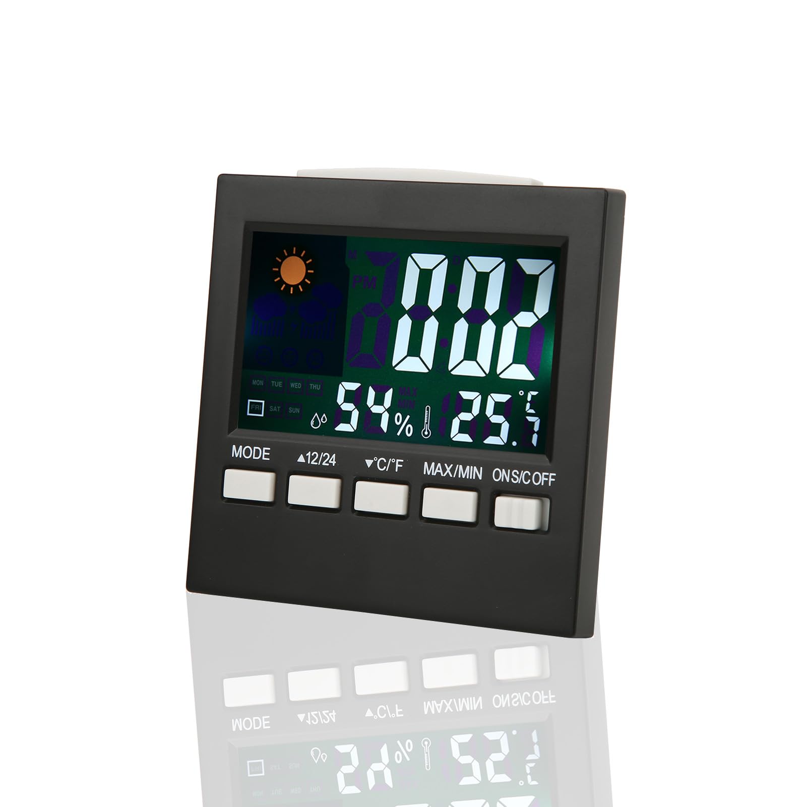 HERCHR Digital Thermometer Hygrometer, Accurate Room Temperature Gauge Humidity Monitor Wireless Weather Station with Alarm Clock, Max/Min Records, LCD Display