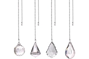 LONGSHENG - SINCE 2001 - longsheng Clear Crystal Prism Drop Dazzling Crystal Ceiling Fan Pull Chain Pull Chain Extension with Connector for Ceiling Light Fan Set of 4 with Gift Box