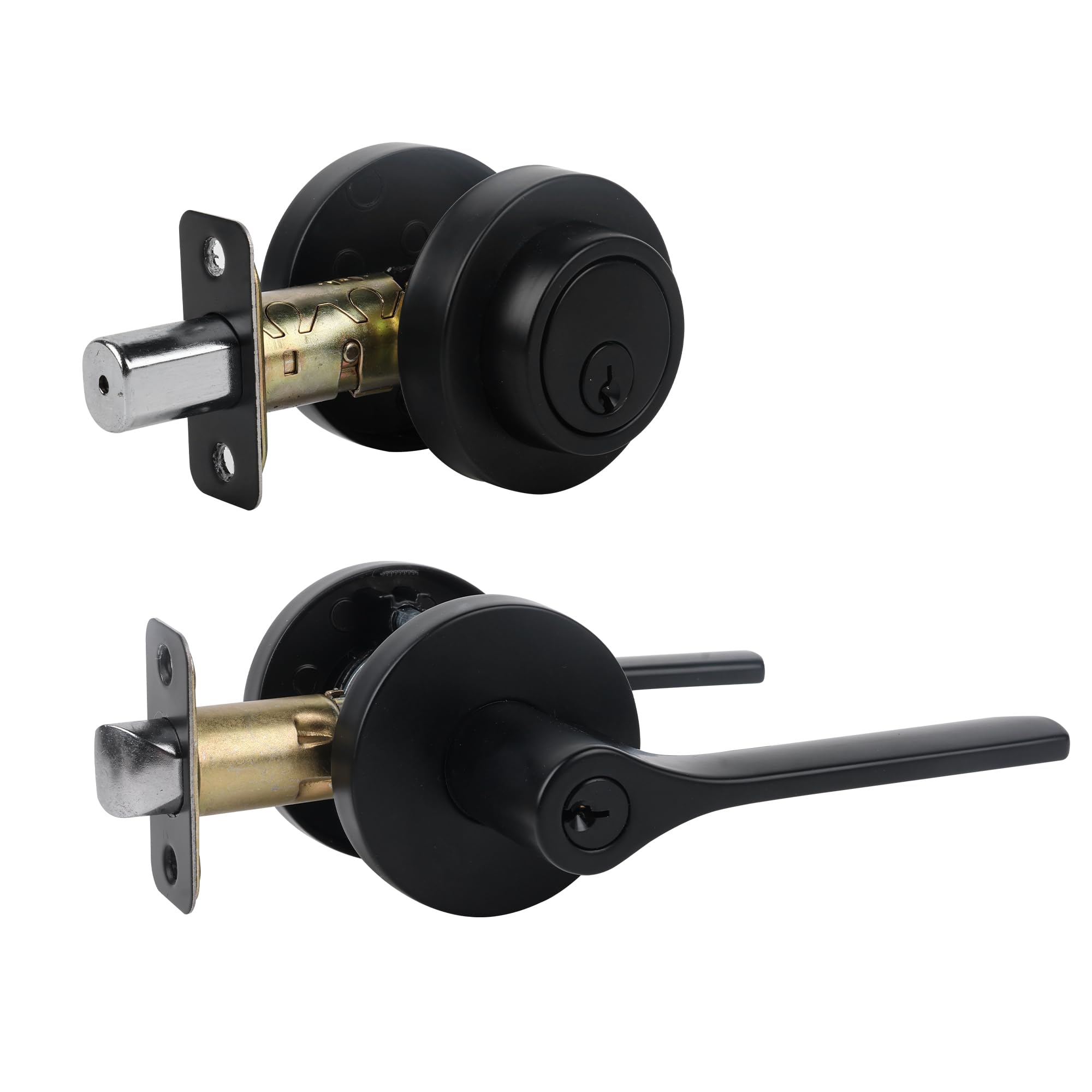Photo 1 of JESSTTI Exterior Door Lock Set with Deadbolt, Door Locks for Front Door, Round Door Knobs Exterior,Deadbolt Lock and Door Knob Set with Single Cylinder,Matte Black (All Keyed Alike) 1Pack