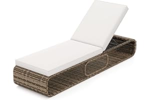 HAPPYGRILL Rattan Wicker Chaise Lounge Chair Outdoor Reclining Sun Lounger with Adjustable Backrest, Cushion and Storage, Poo